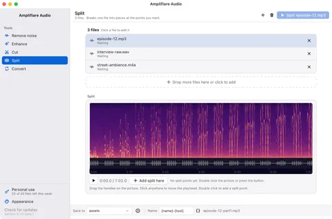 Split one long recording into parts