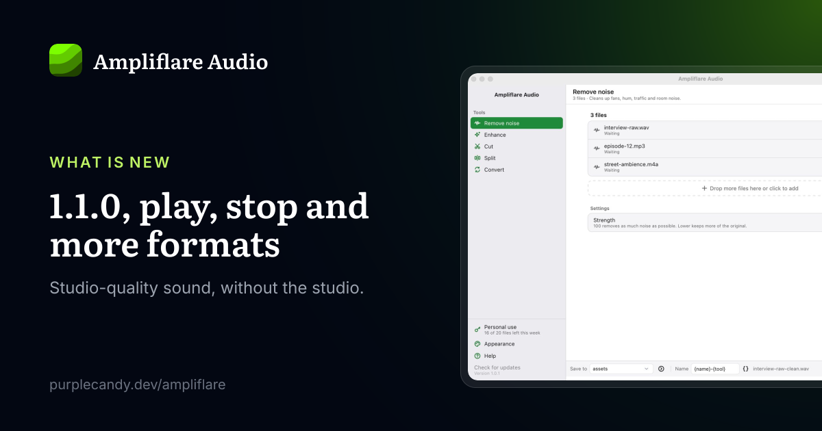 Ampliflare Audio - ML based denoise, enhance, trim and convert audio on your in a single app availab