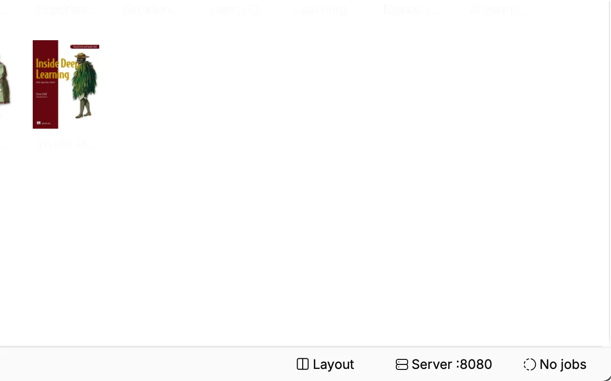 The status bar with the library, sort, counts, server and jobs